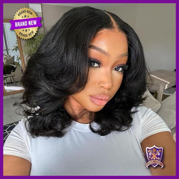 Glueless Human Hair Bob Wig 12in Lace Front Pre Plucked Pre Cut Wavy main image 4